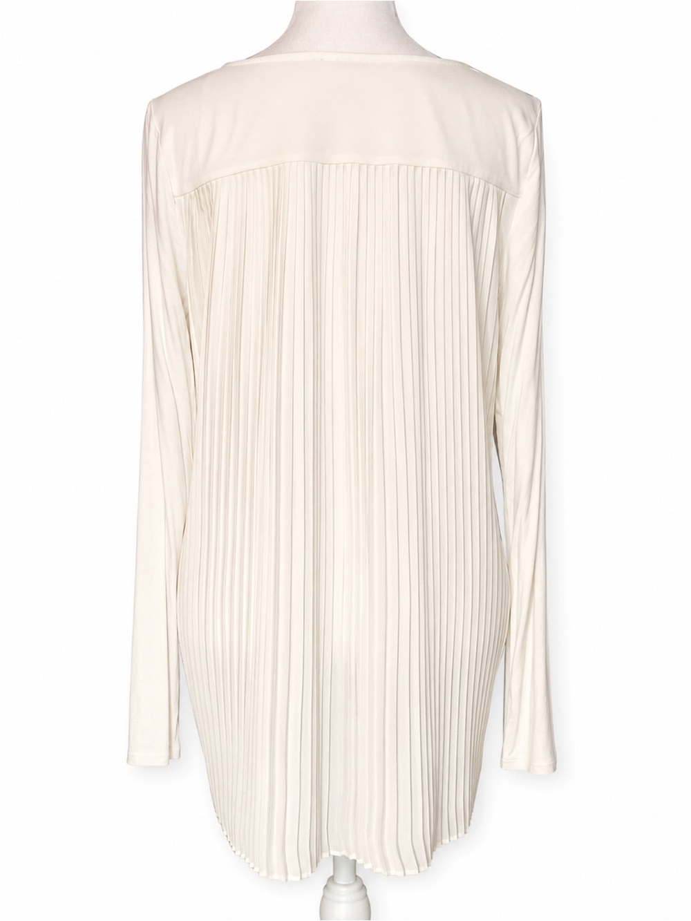 Cream Pleated-Back Long Sleeve Tunic with High-Low Hem | Small | WHBM